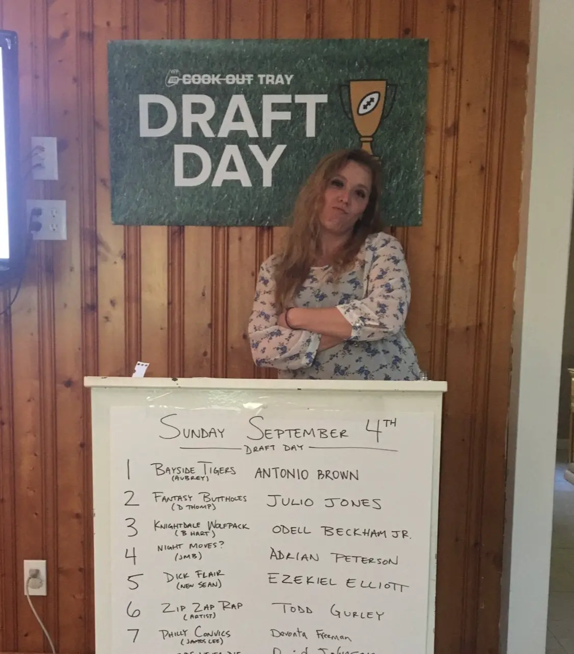 Draft day board, handwritten