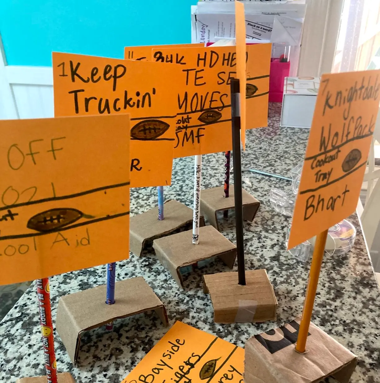 Homemade table flags, full commitment